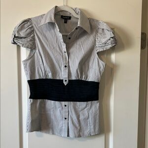 bebe Black and White Striped Blouse